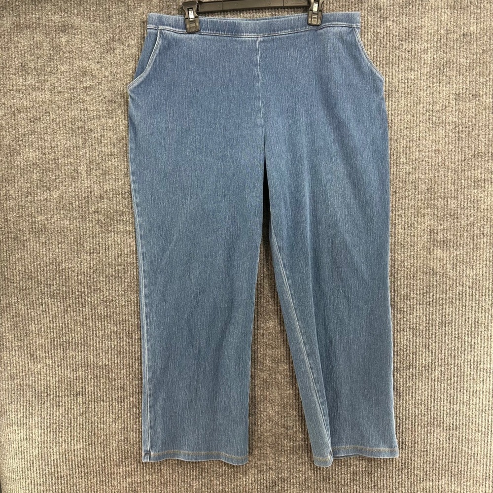 LL Bean Pull On Denim Pants Womens XL Pet Blue Excellent Stretch Straight Leg